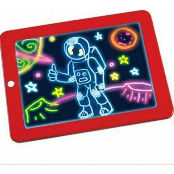 Φορητό Τάμπλετ Ζωγραφικής - Magic Sketchpad με Φωσφορίζοντα Χρώματα, 30 Στένσιλ & 3 Διπλούς Μαρκαδόρους - Κόκκινο