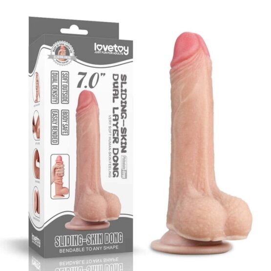 Lovetoy Sliding-Skin Dual Layer Dong with Scrotum 17.8cm