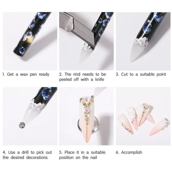 Στυλό Τοποθέτησης Στρας Νυχιών 12τμχ – Rhinestone Picker Wax Pen 12pcs - Image 2