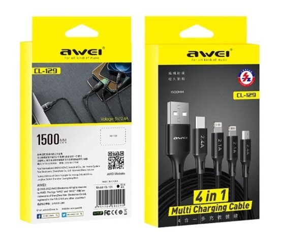 Καλώδιο φόρτισης & data 4in1 - Fast Charge - CL-129 - 1.5m - AWEI - 887721 - Image 4