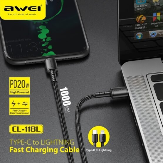 Καλώδιο φόρτισης & data - Type-C σε Lightning - CL-118L - 20W - AWEI - 887950 - Image 3