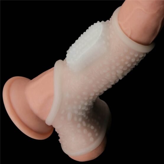 Vibrating Drip Knights Ring with Scrotum Sleeve (White) - Image 5