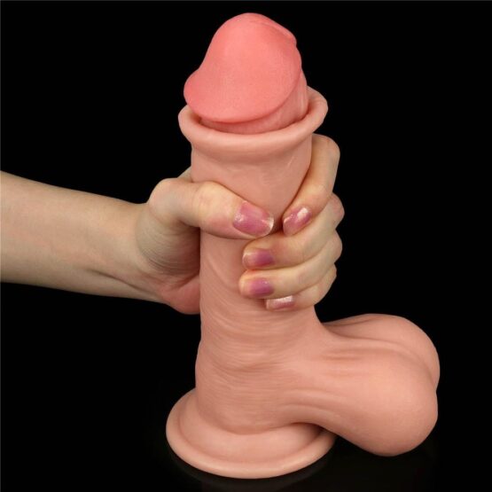 7.8'' Sliding Skin Dual Layer Dong - Whole Testicle - Image 5