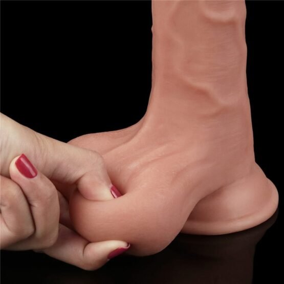 9.5'' Sliding Skin Dual Layer Dong - Whole Testicle - Image 7
