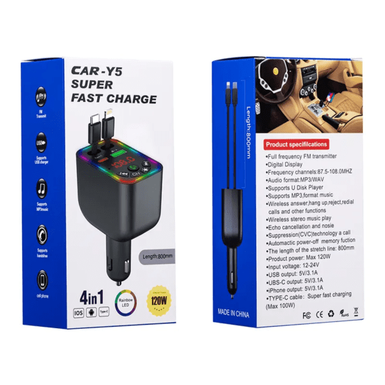 Transmitter αυτοκινήτου Bluetooth με 2 καλώδια φόρτισης - Y5 - 811763 - Image 3