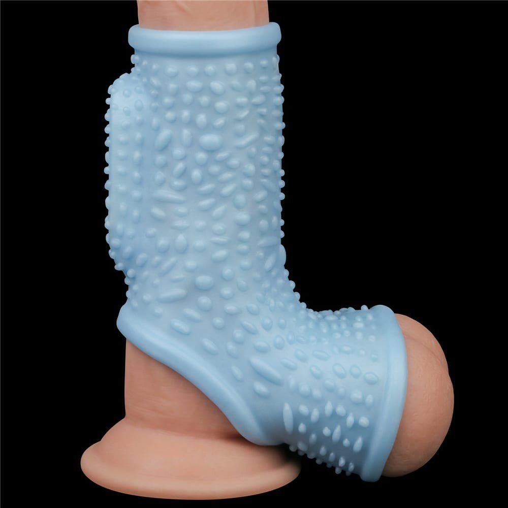 Vibrating Drip Knights Ring with Scrotum Sleeve Blue - Image 2