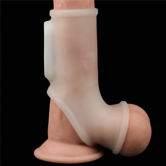 Vibrating Silk Knights Ring with Scrotum Sleeve (White) I - Image 2