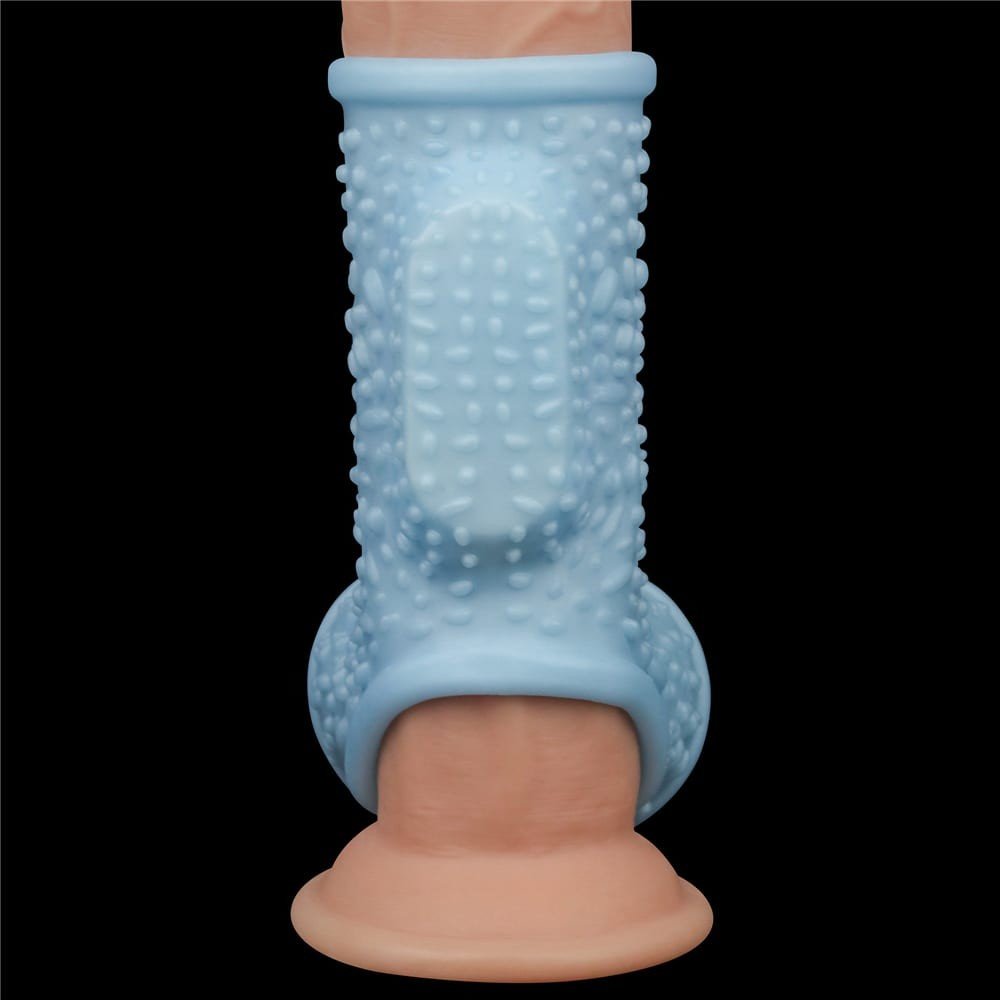Vibrating Drip Knights Ring with Scrotum Sleeve Blue - Image 3