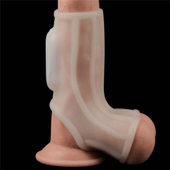 Vibrating Silk Knights Ring with Scrotum Sleeve (White) II - Image 2