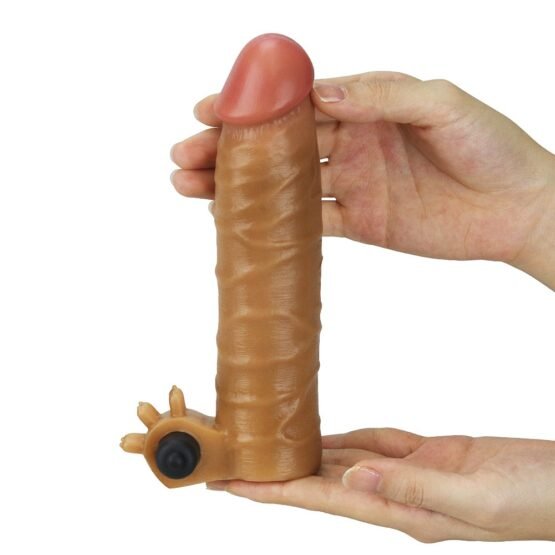 Add 1.5" Vibrating Silicone Extender Brown - Image 2