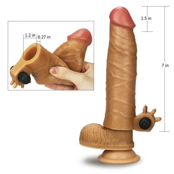 Add 1.5" Vibrating Silicone Extender Brown - Image 3