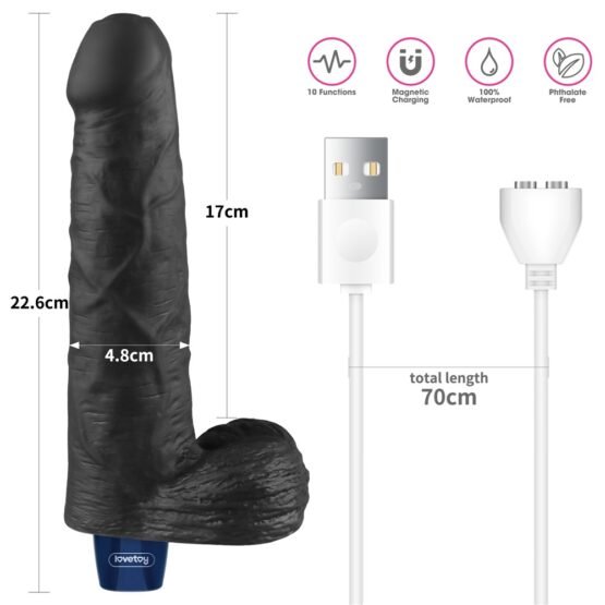 9" REAL SOFTEE Rechargeable Vibrating Dildo(Black) - Image 7