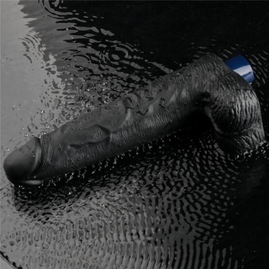 10" REAL SOFTEE Rechargeable Vibrating Dildo(Black) - Image 3
