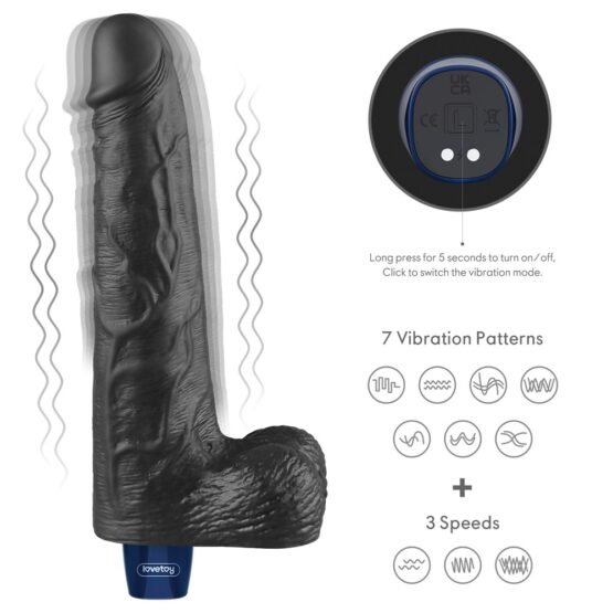 10" REAL SOFTEE Rechargeable Vibrating Dildo(Black) - Image 6