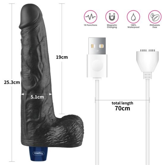 10" REAL SOFTEE Rechargeable Vibrating Dildo(Black) - Image 7