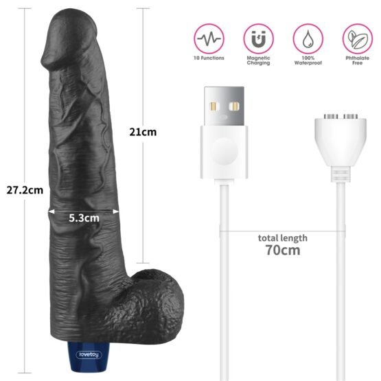 10.5" REAL SOFTEE Rechargeable Vibrating Dildo(Black) - Image 7