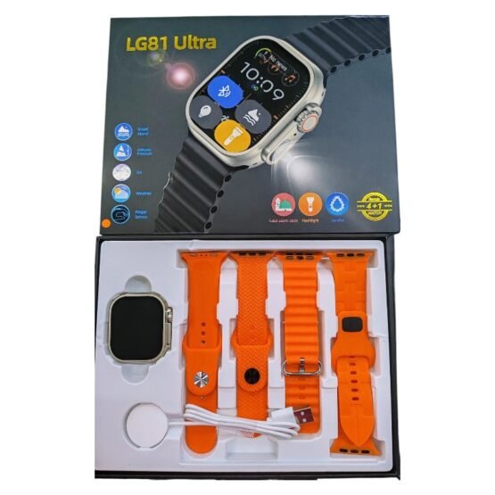 Σετ Smartwatch με 4 λουράκια - LG81 Ultra - 065110 - Orange - Image 2