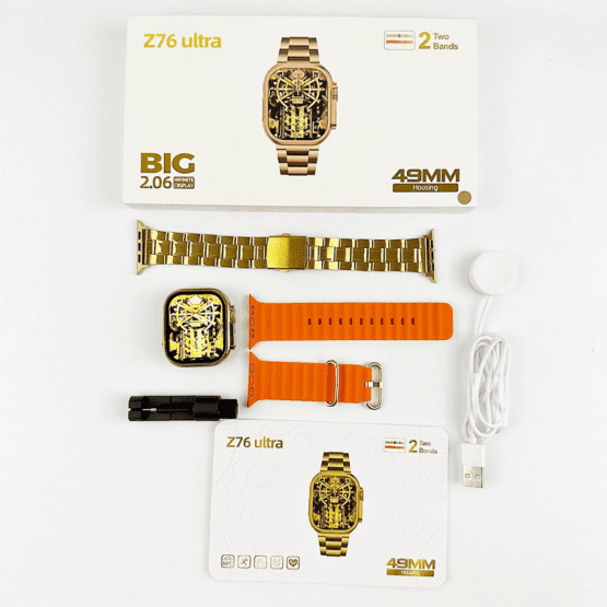 Σετ Smartwatch με 2 λουράκια - Z76 Ultra - 880020 - Gold/Orange - Image 2