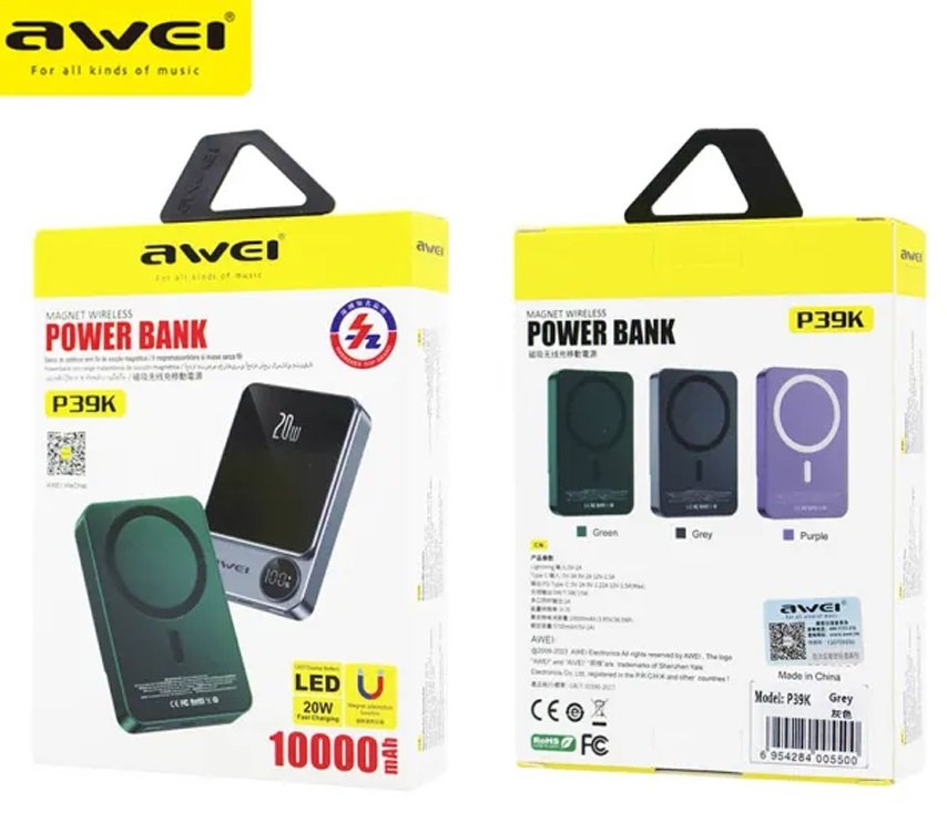 Powerbank μαγνητικής φόρτισης - P39K - 10.000mah - 20W - AWEI - 005500 - Grey - Image 5