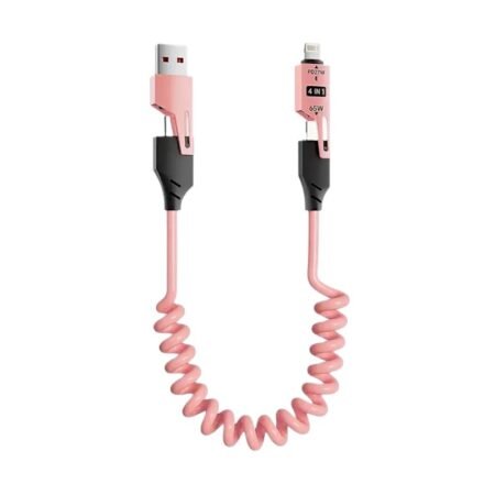 Καλώδιο φόρτισης & data σπιράλ - 4in1 - Fast Charge - X204 - 27-65W - 102048 - Pink