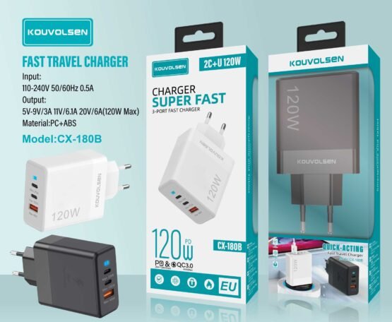 Αντάπτορας φόρτισης Fast Charge με 3 θύρες USB-A & Type-C - 120W - CX-180B - 271801 - White - Image 2