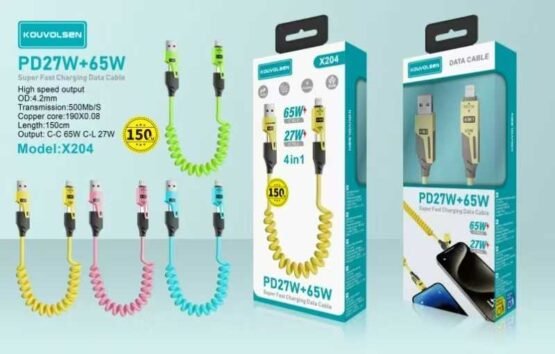 Καλώδιο φόρτισης & data σπιράλ - 4in1 - Fast Charge - X204 - 27-65W - 102048 - Yellow - Image 2