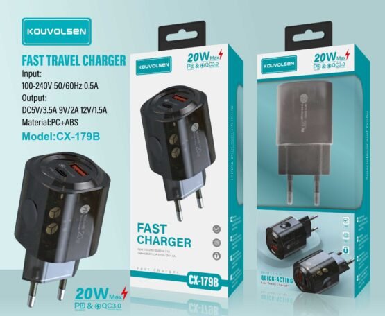 Αντάπτορας φόρτισης Fast Charge με 2 θύρες USB-A & Type-C - 20W - CX-179B - 271795 - Image 2