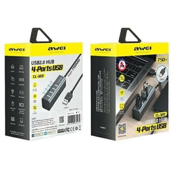 Αντάπτορας USB 2.0 Hub με 4 θύρες - CL-122 - AWEI - 085434 - Image 3