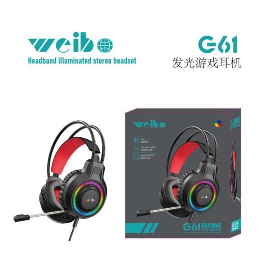 Ενσύρματα ακουστικά Gaming - LED RGB - G61 - Weibo - 658502 - Image 2