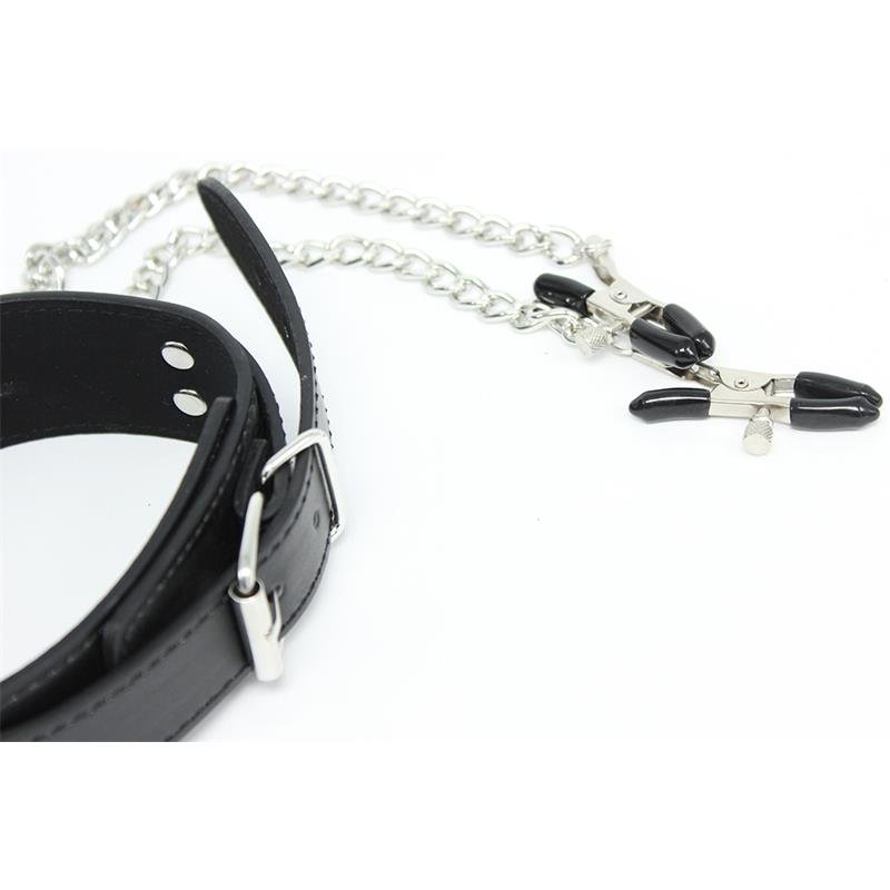 Collar with Nipple Clamps and metal Chain Black - Image 4