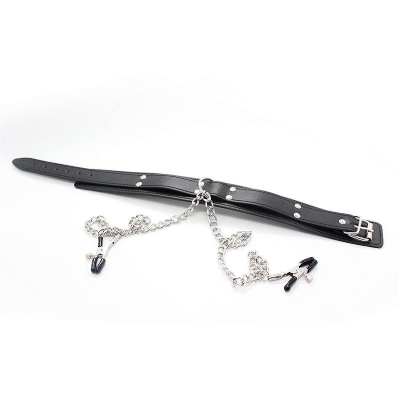 Collar with Nipple Clamps and metal Chain Black - Image 5