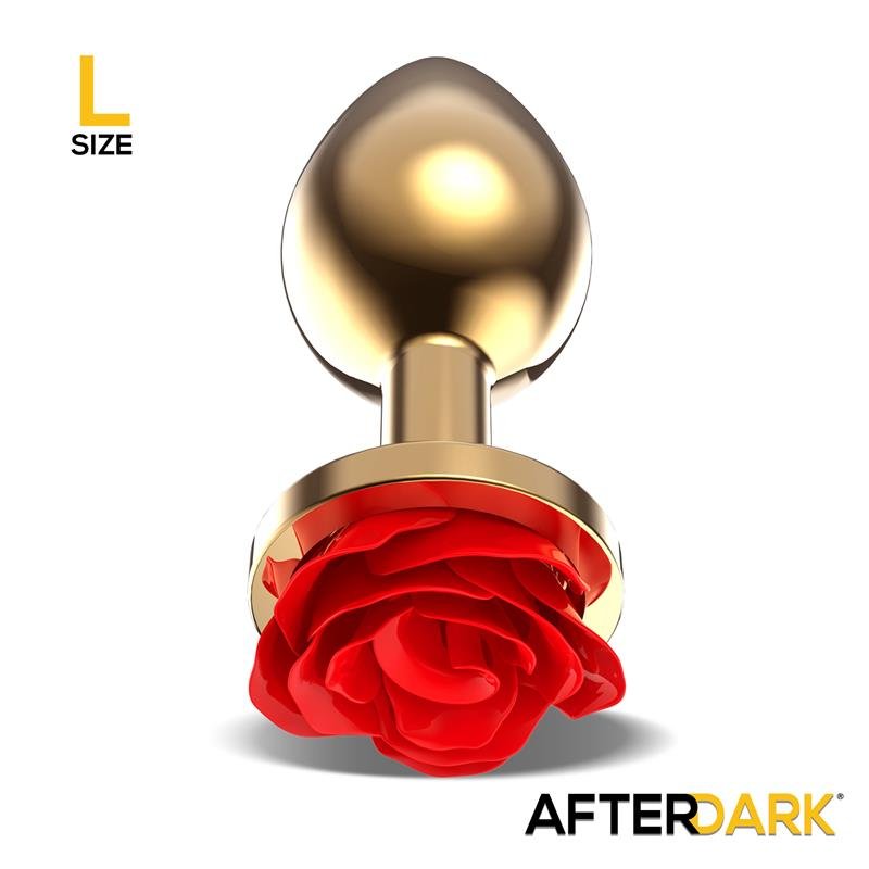 Golden Metal Anal Plug with Red Rose Base Size L - Image 2