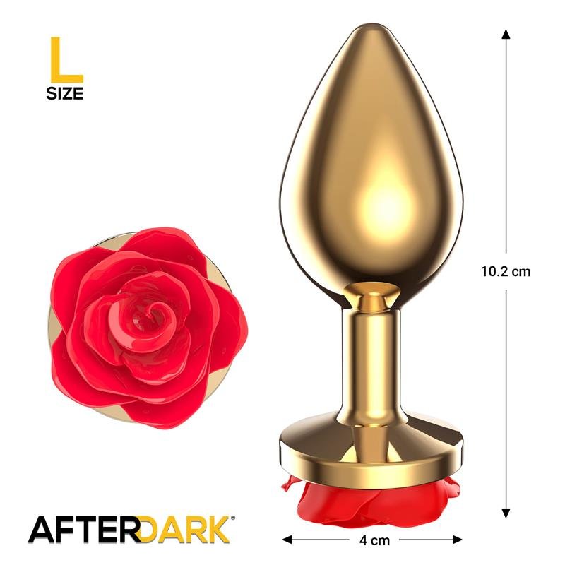 Golden Metal Anal Plug with Red Rose Base Size L - Image 3