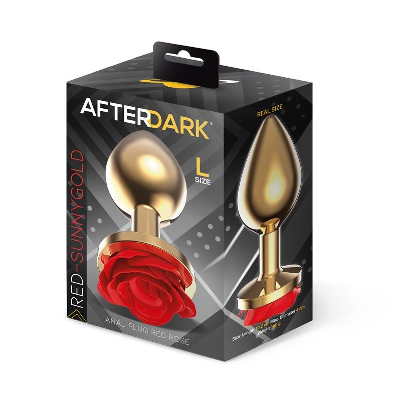 Golden Metal Anal Plug with Red Rose Base Size L - Image 4