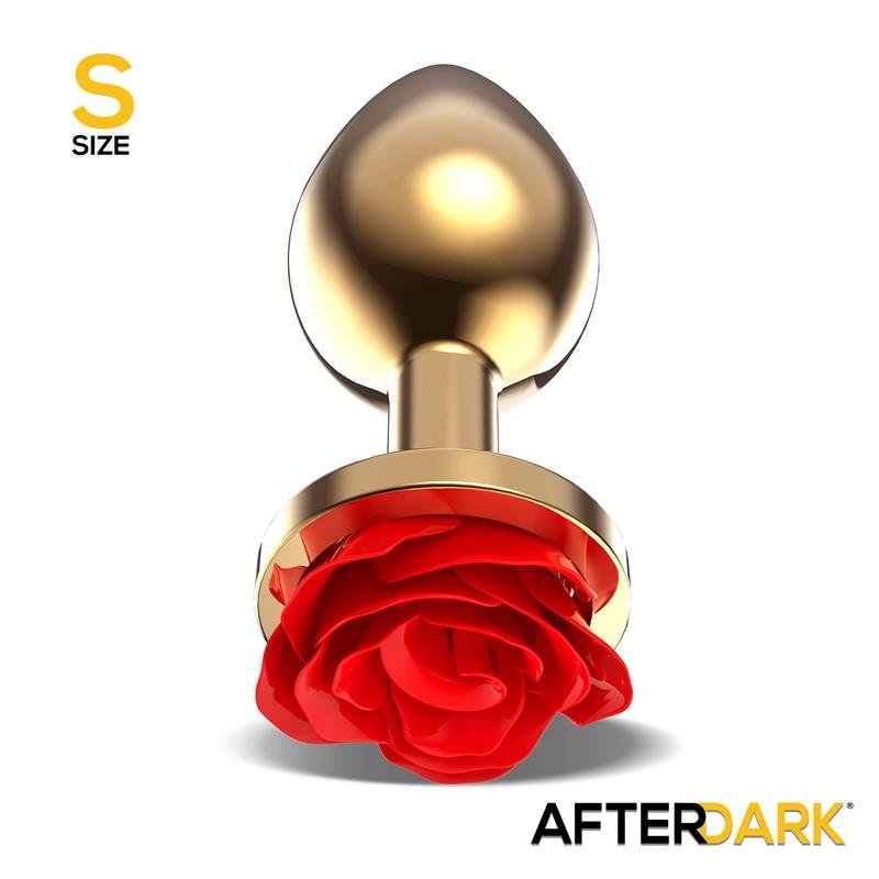 Golden Metal Anal Plug with Red Rose Base - Size S - Image 2