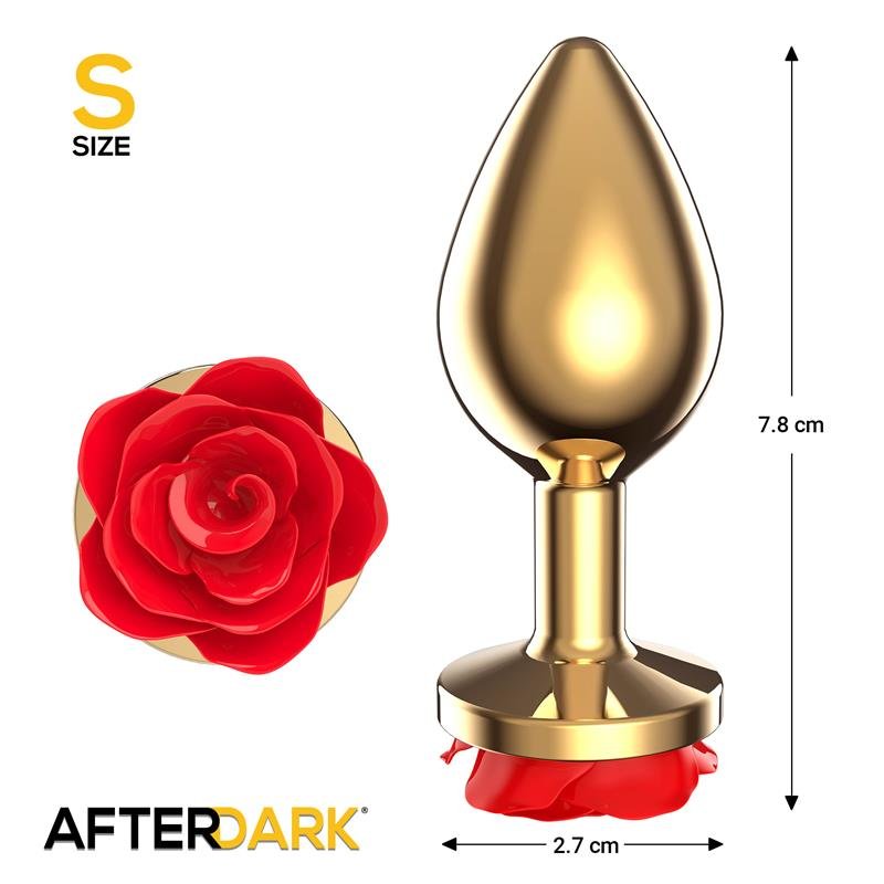 Golden Metal Anal Plug with Red Rose Base - Size S - Image 3