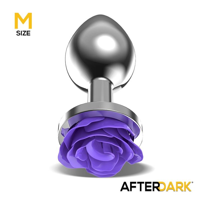 Metal Anal Plug with Purple Rose Base - Size M - Image 2