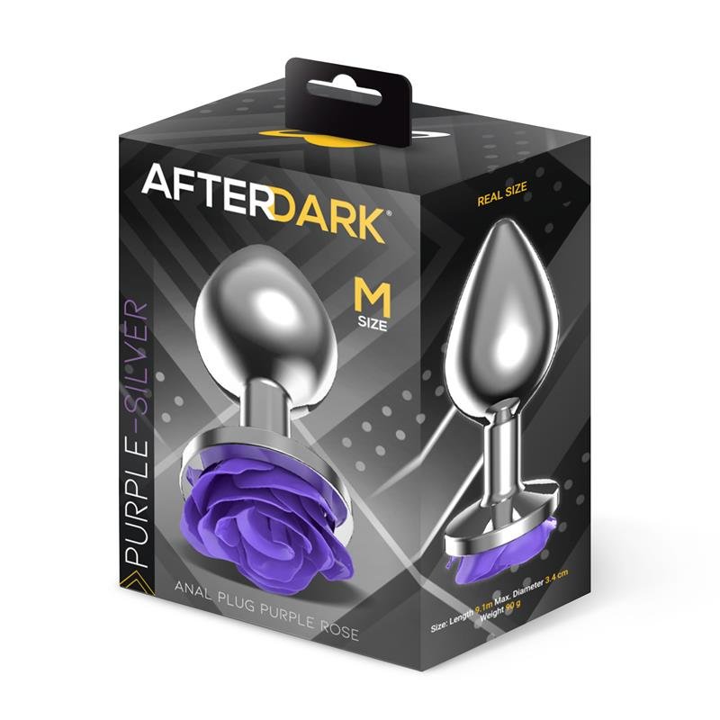 Metal Anal Plug with Purple Rose Base - Size M - Image 4