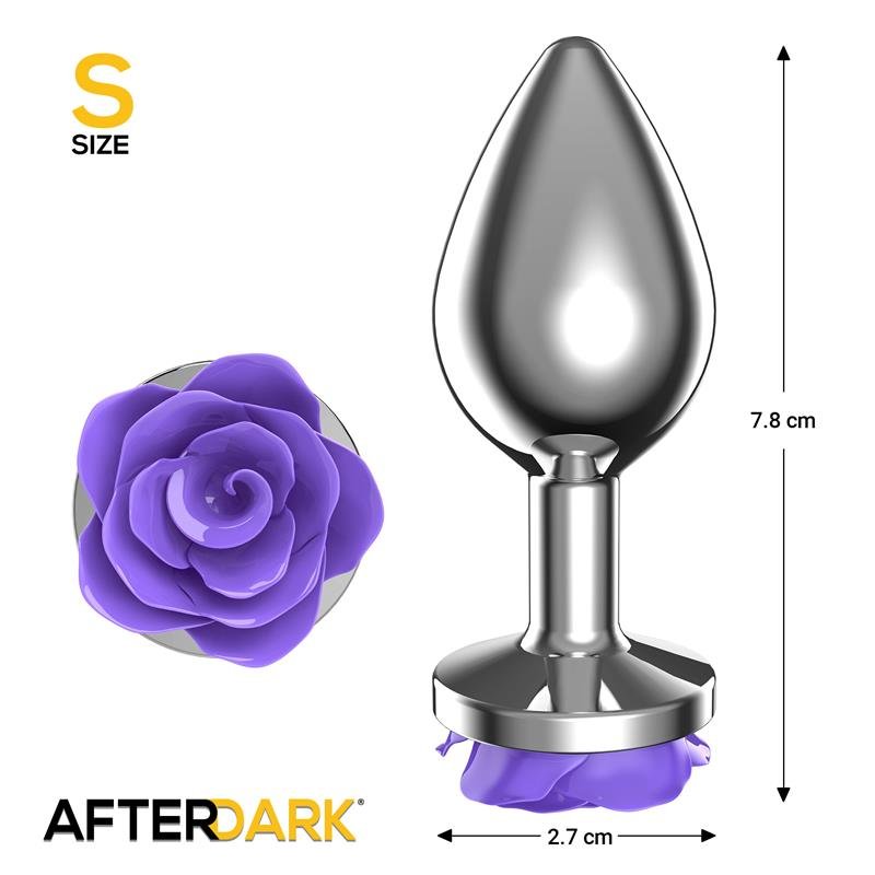 Metal Anal Plug with Purple Rose Base - Size S - Image 3