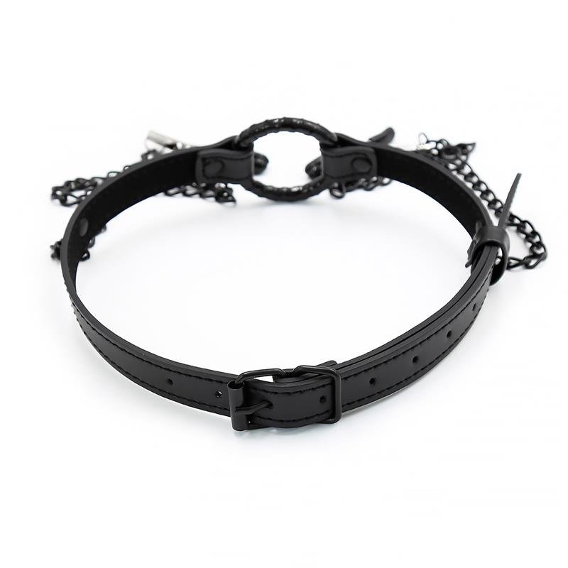O Ring Gag and Nipple Clamps Vegan Leather - Image 3
