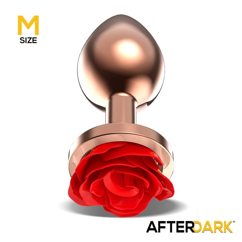 Rose Gold Anal Plug with Red Rose Base Size M - Image 2