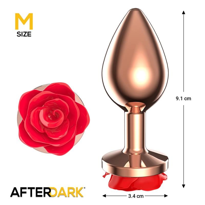 Rose Gold Anal Plug with Red Rose Base Size M - Image 3