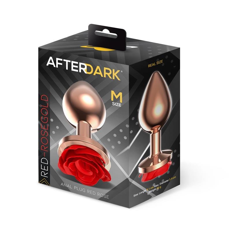 Rose Gold Anal Plug with Red Rose Base Size M - Image 4
