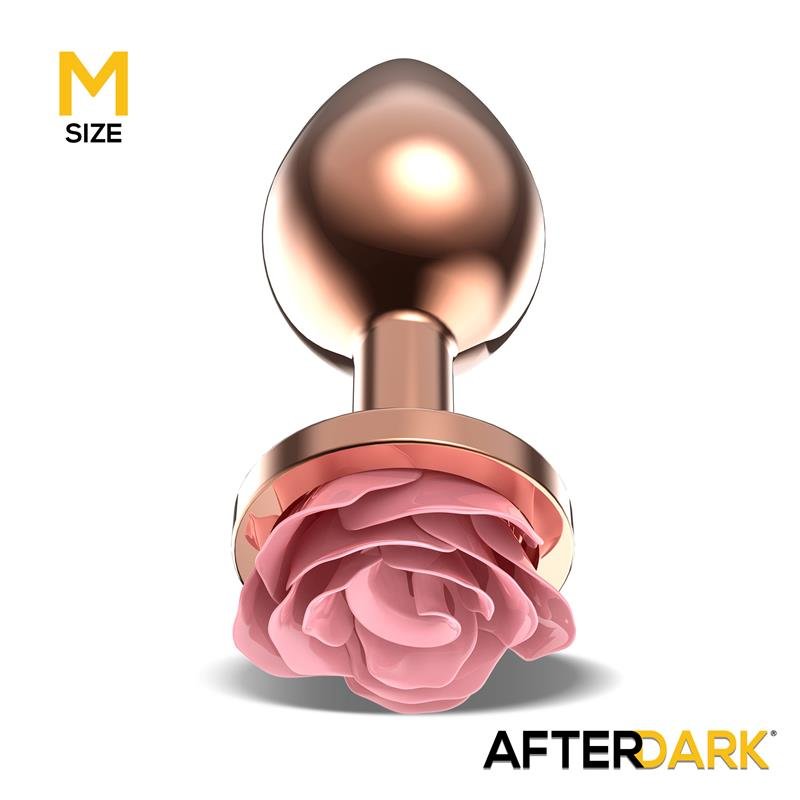 Rosegold Metal Anal Plug with Pink Rose Base - Size M - Image 2