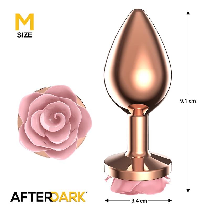 Rosegold Metal Anal Plug with Pink Rose Base - Size M - Image 3