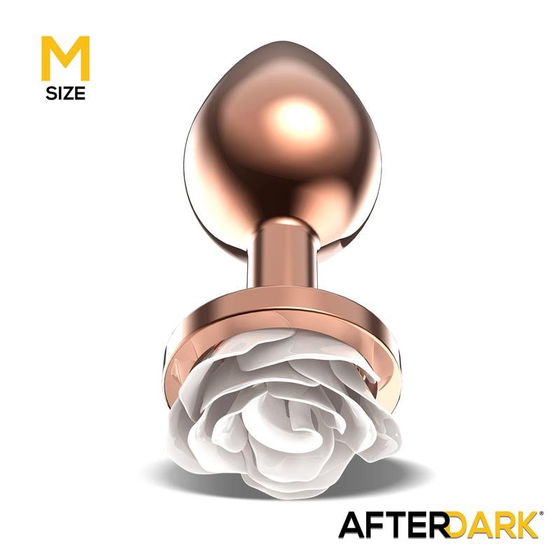 Rosegold Metal Anal Plug with White Rose Base - Size M - Image 2