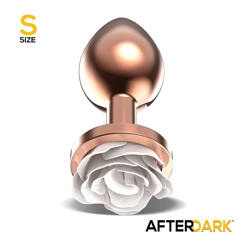 Rosegold Metal Anal Plug with White Rose Base - Size S - Image 2