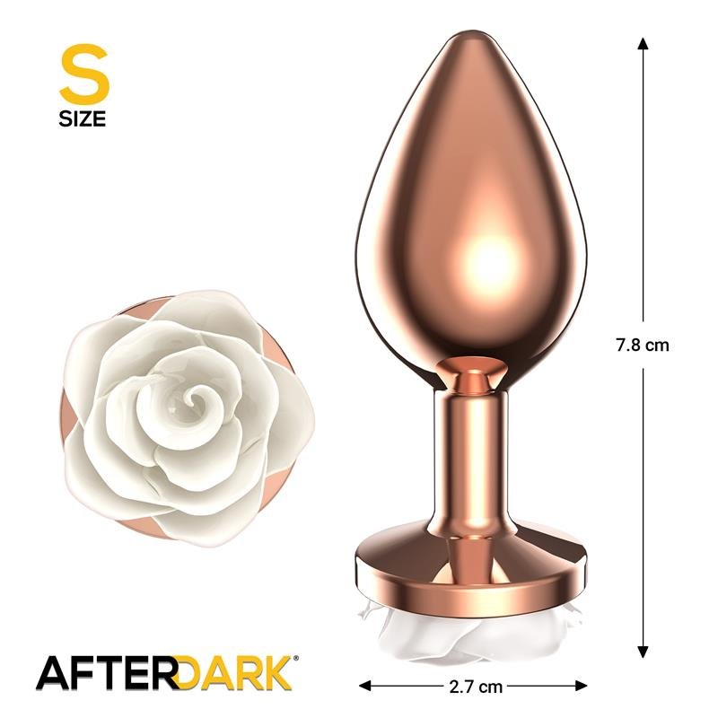 Rosegold Metal Anal Plug with White Rose Base - Size S - Image 3