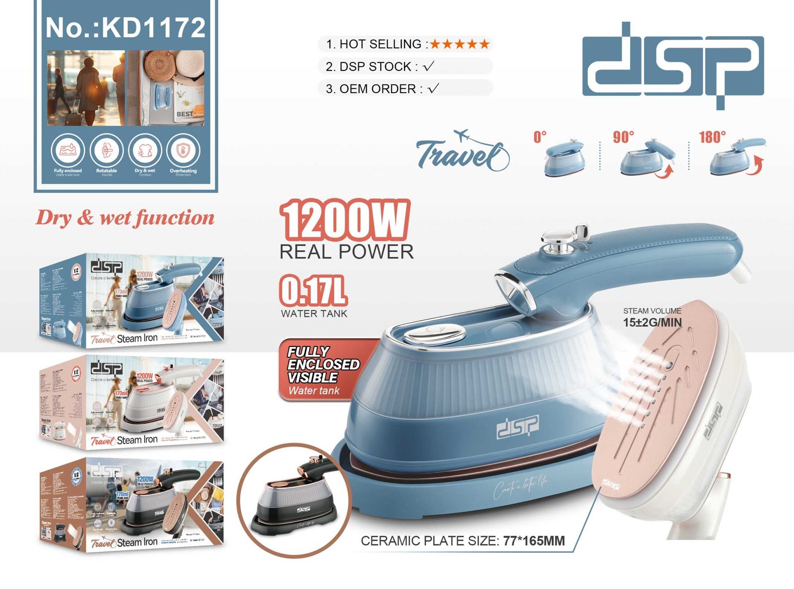 Ατμοσίδερο ταξιδιού mini - KD1172 - Blue - DSP - 618793 - Image 2