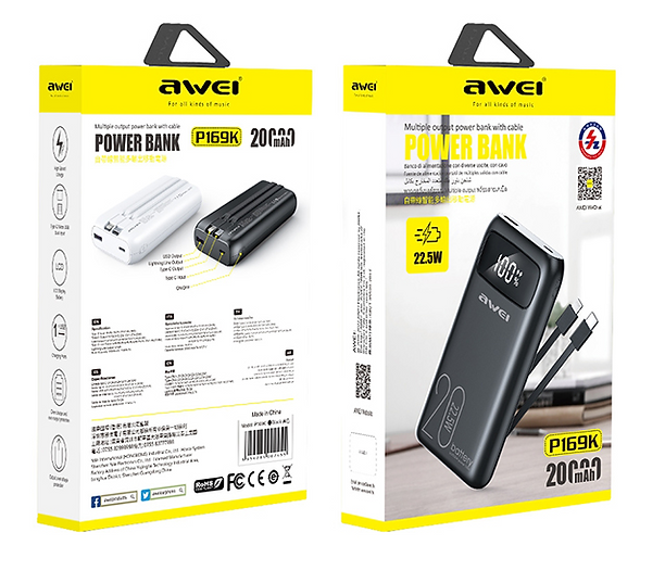 Powerbank - P169K - 20.000mah - AWEI - 002455 - Black - Image 2